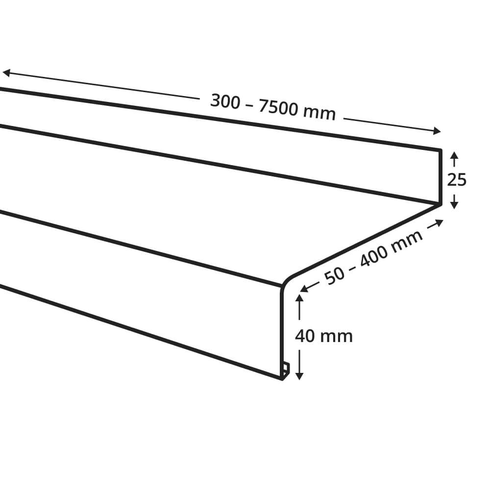 Disegno tecnico del davanzale esterno in alluminio senza bordi