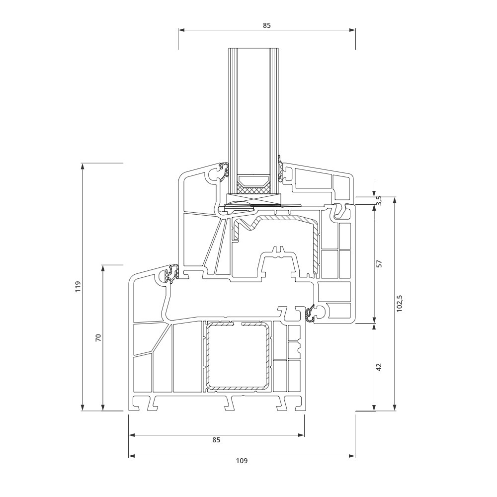 Sezione del profilo in PVC aluplast IDEAL 7000