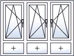 Finestra a tre ante ad anta-ribalta verso destra con sottoluci fissi