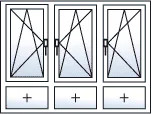Finestra a 3 ante ad anta-ribalta con 3 sottoluci fissi
