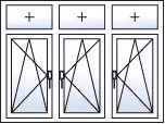 Finestra a 3 ante ad anta-ribalta con 3 sopraluci fissi