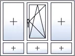 Finestra a tre ante ad anta-ribalta centro verso destra con 3 sottoluci fissi