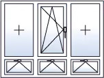 Finestra a tre ante ad anta-ribalta centro verso sinistra con 3 sottoluci a vasistas