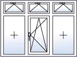 Finestra a tre ante ad anta-ribalta centro verso destra con 3 sopraluci a vasistas