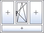 Finestra a tre ante ad anta-ribalta centro verso destra con  sottoluce fisso