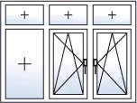 Finestra a tre ante ad anta-ribalta centro e destra con 3 sopraluci fissi