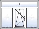 Finestra a tre ante ad anta-ribalta centro verso destra con sopraluce fisso