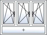 Finestra a tre ante ad anta-ribalta verso sinistra con sottoluce fisso