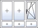 Finestra a 3 ante ad anta-ribalta destra con 3 sottoluci fissi