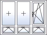 Finestra a 3 ante ad anta-ribalta destra con 3 sottoluci a vasistas