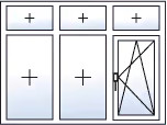 Finestra a 3 ante  ad anta-ribalta destra con 3 sopraluci fissi