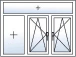 Finestra a tre ante ad anta-ribalta centro e destra con sopraluce fisso