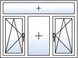 Finestra a 3 ante ad anta-ribalta destra e sinistra con sopraluce fisso