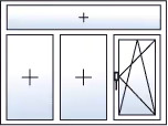Finestra a 3 ante ad anta-ribalta destra con sopraluce fisso