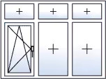 Finestra a 3 ante ad anta-ribalta sinistra con 3 sopraluci fissi