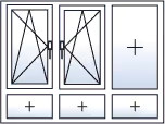 Finestra a tre ante ad anta-ribalta sinistra e centro con 3 sottoluci fissi