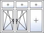Finestra a tre ante ad anta-ribalta sinistra e centro con 3 sopraluci fissi