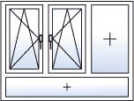 Finestra a tre ante ad anta-ribalta sinistra e centro con sottoluce fisso