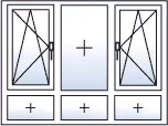 Finestra a 3 ante ad anta-ribalta sinistra e destra con 3 sottoluci fissi
