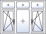 Finestra a 3 ante ad anta-ribalta sinistra e destra con 3 sopraluci fissi