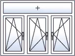 Finestra a tre ante ad anta-ribalta verso sinistra con sopraluce fisso