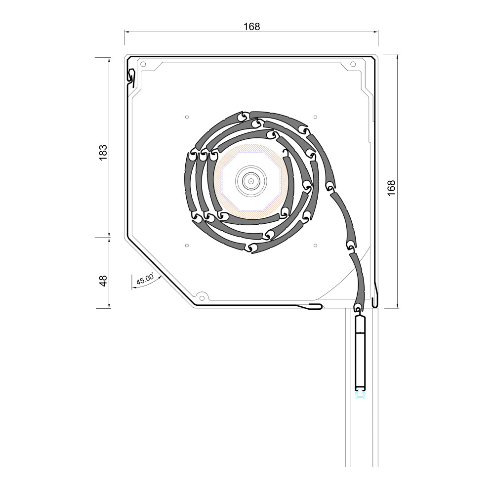 Tapparella esterna rettangolare - disegno dettagliato 168 x 168 mm