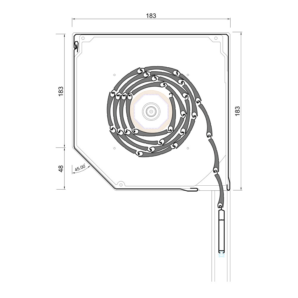 Tapparella esterna rettangolare - disegno dettagliato 183 x 183 mm