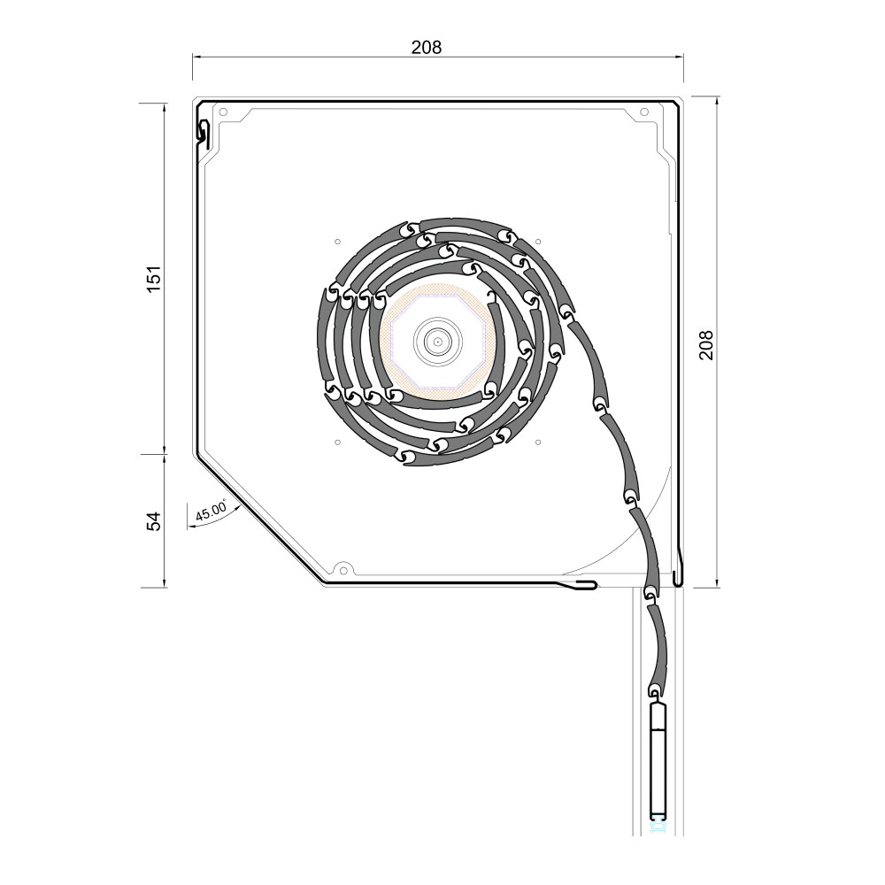 Tapparella esterna rettangolare - disegno dettagliato 208 x 183 mm