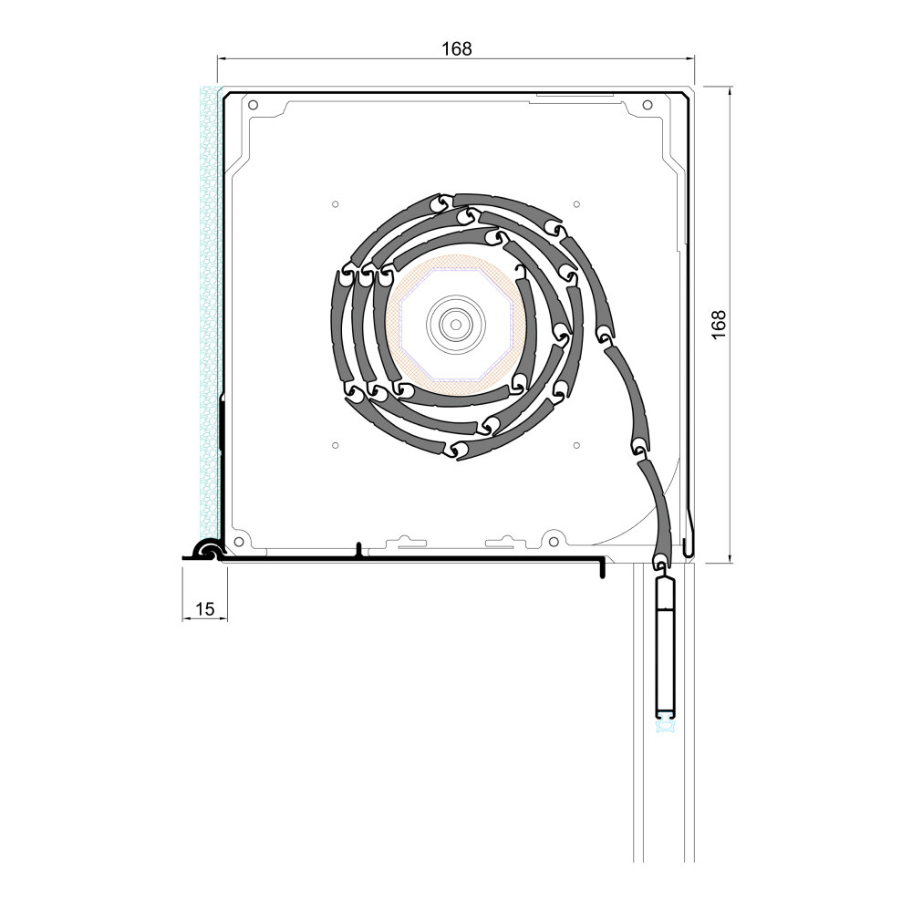 Tapparella esterna sotto intonaco - schizzo dettagliato 168 x 168 mm