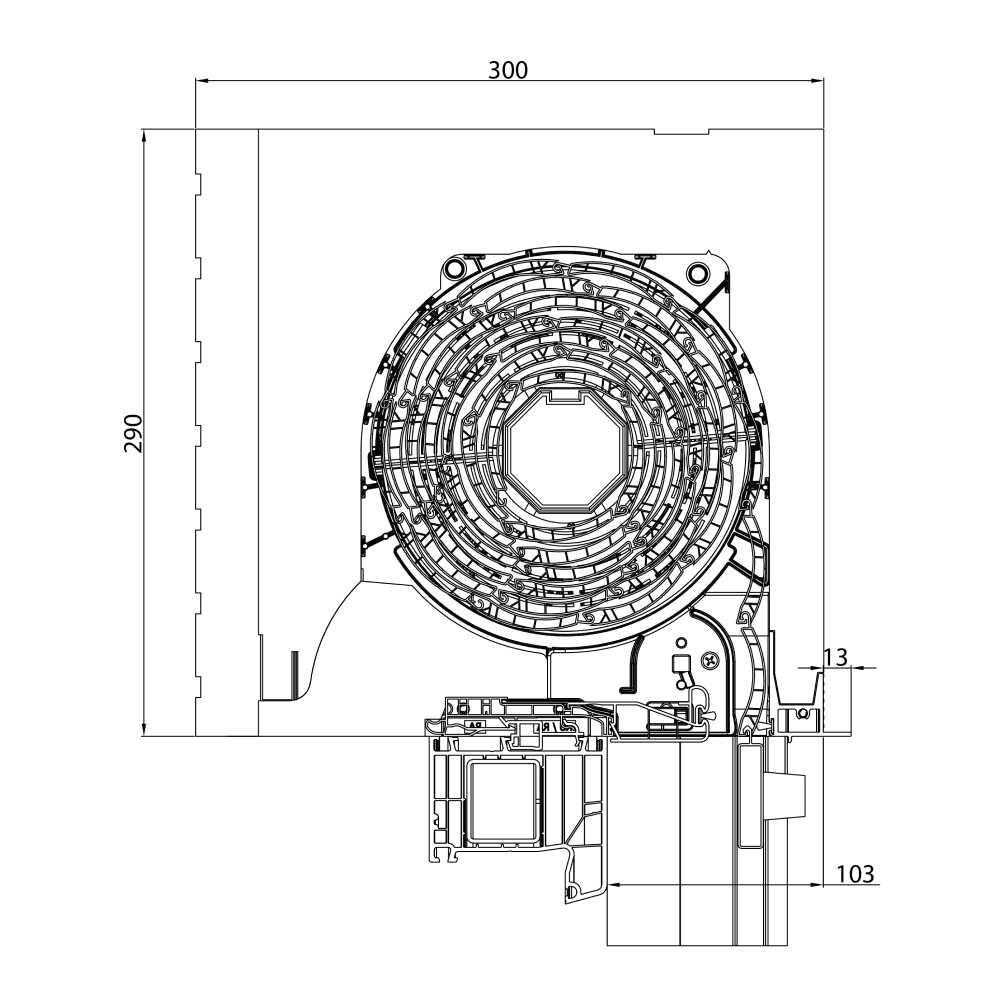 Tapparella sovrapposta Standard - disegno dettagliato 290 x 300 mm